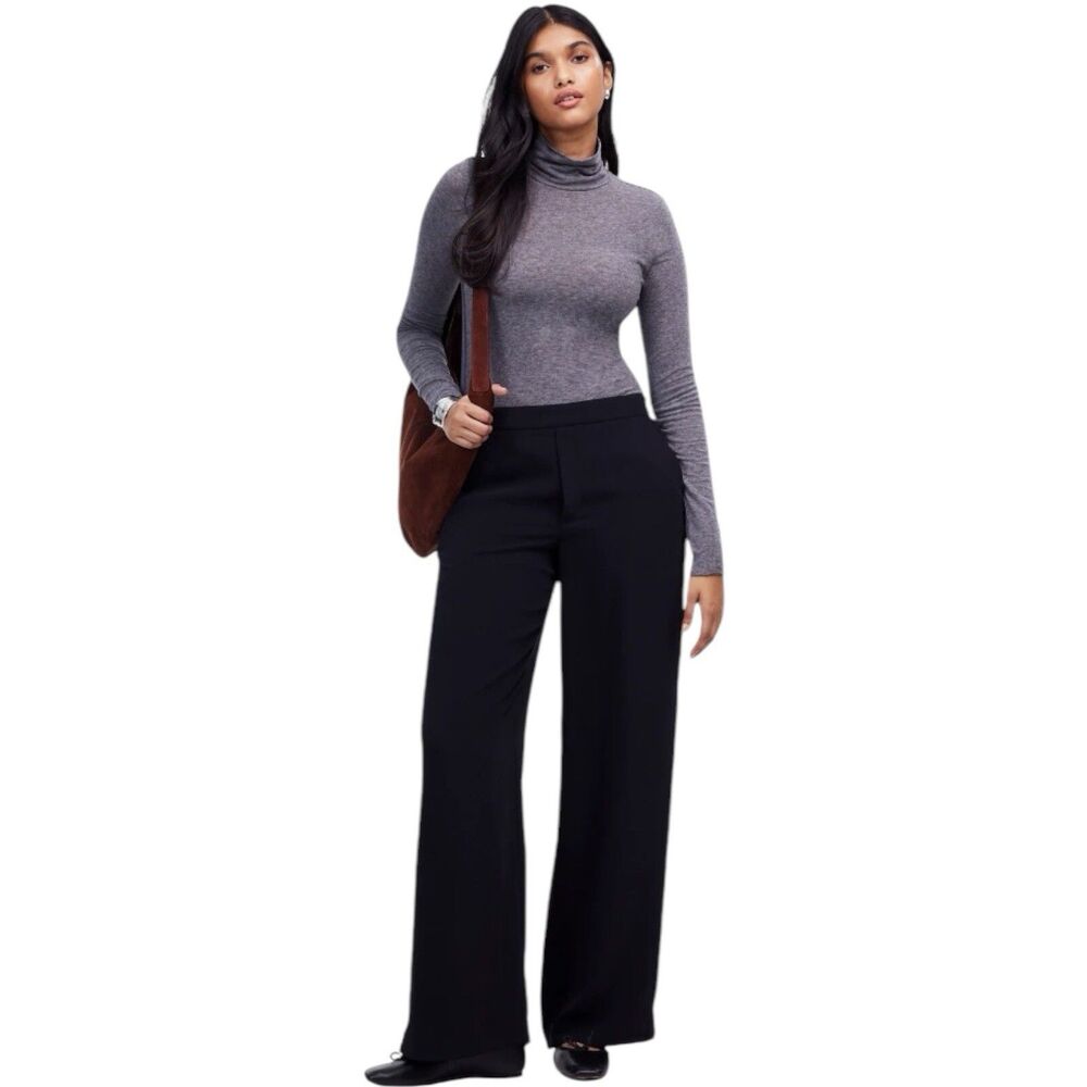 Madewell Pants Womens 2X Black Crepe Pull On Straight Minimalist Elastic Waist